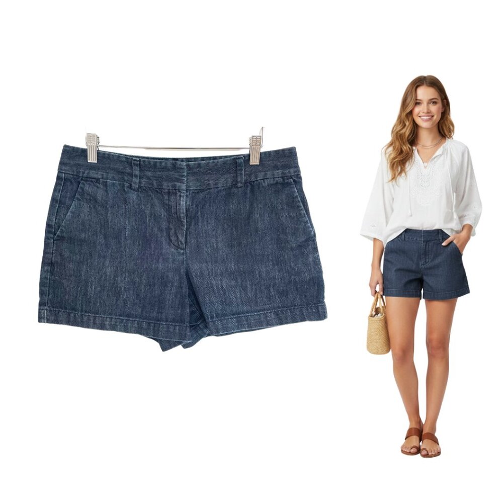 LOFT Shorts Women 6 Dark Blue Chambray Ann Taylor Preppy Mid Rise Casual